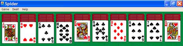 Spider Solitaire 4-suit difficult game, layout from King to 4