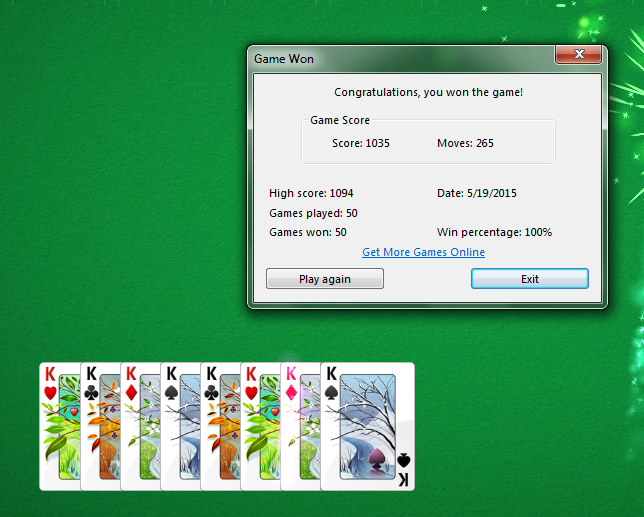 Spider Solitaire 4 suit 50 consecutive wins