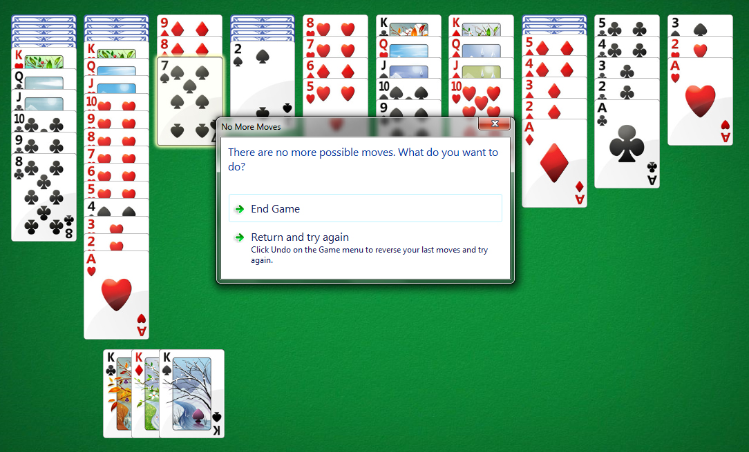Spider Solitaire No Move Message