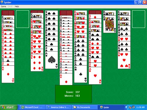 Spider Solitaire Super Challenge spider.sav screen shot start of last round